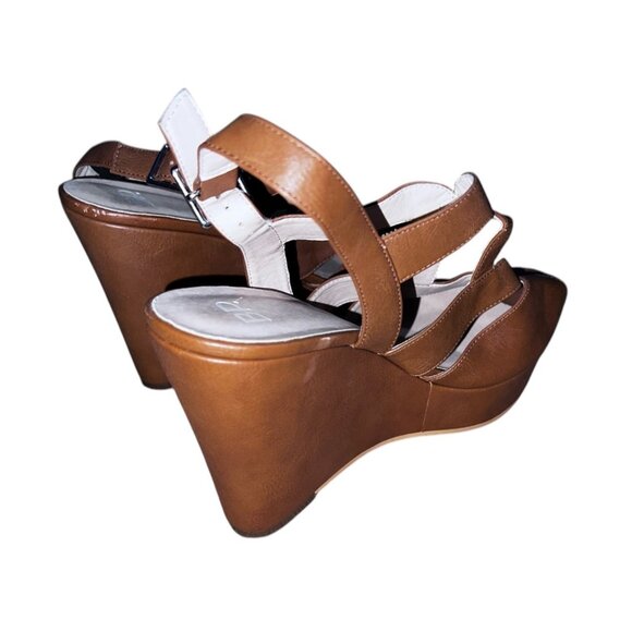 BP Brown Strappy Open Peeop Toe Wedge Sandals Sz 8 M Womens Brown - Picture 3 of 9